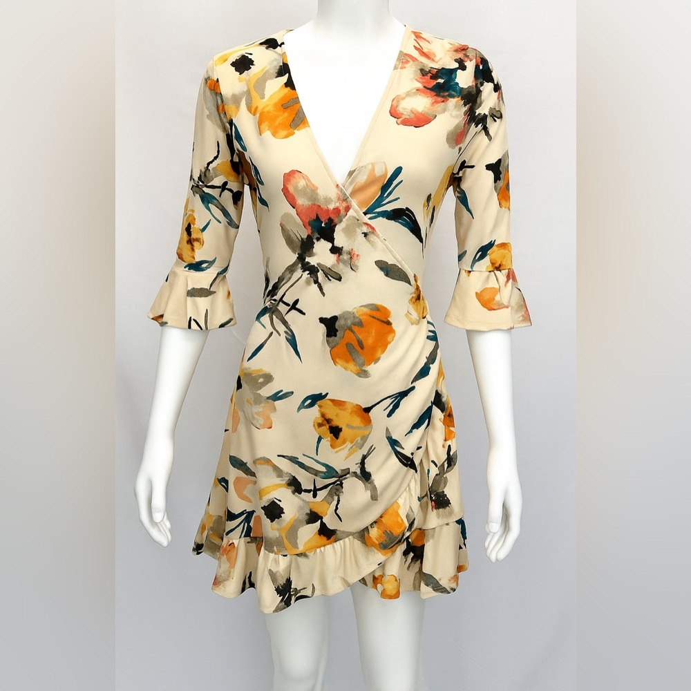 BCBGeneration Floral Mini Dress in Cream and Orange